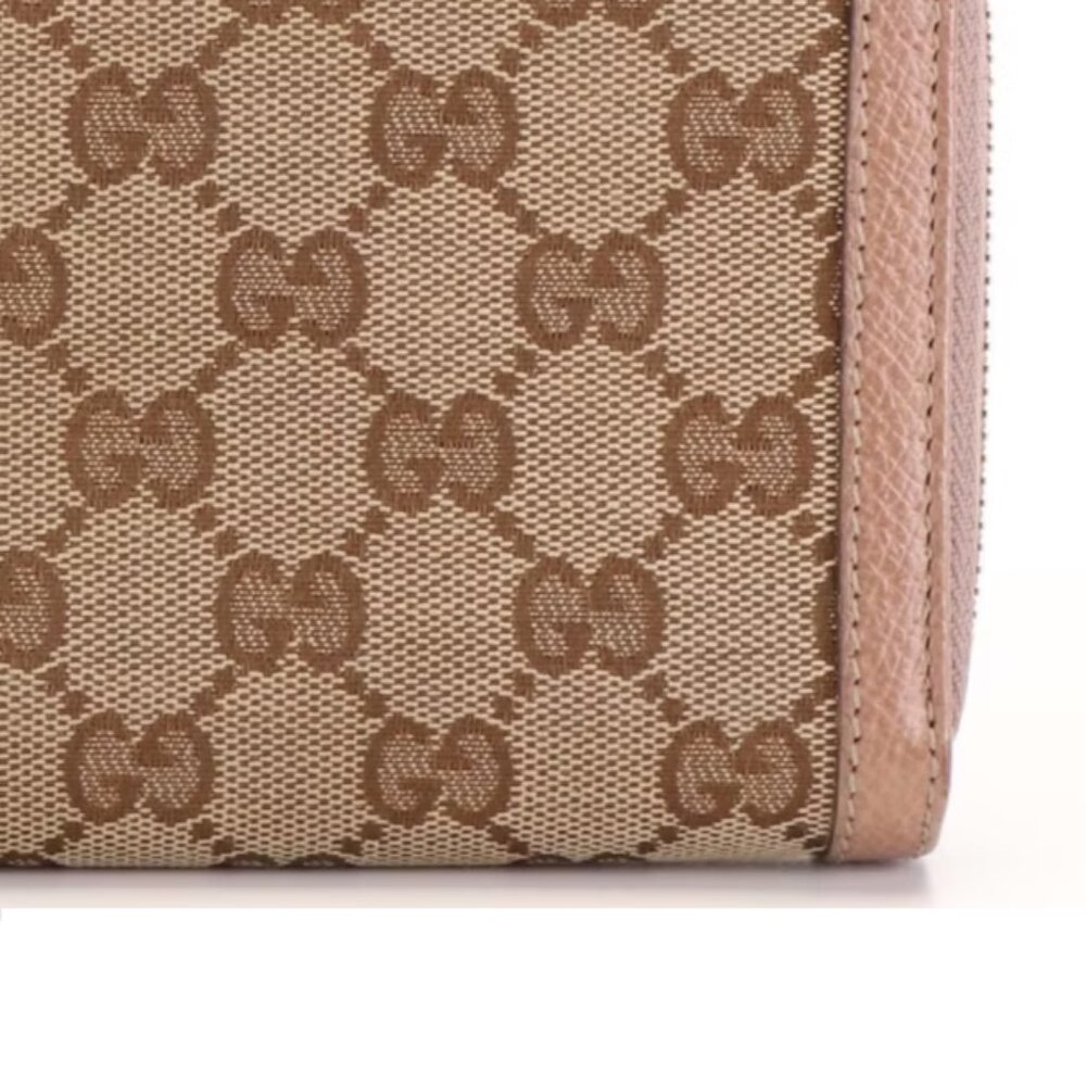 GUCCI Zip Around Wallet in Mauve Pink Leather Trimmed Beige GG Canvas | Women - Picture 10 of 11